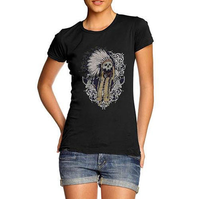 Womens Gothic Native Skull Chief T-Shirt