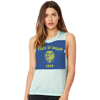USA States and Flags Oregon Women's Flowy Scoop Muscle Tank