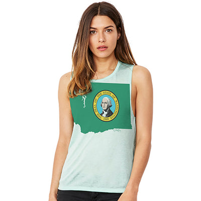 USA States and Flags Washington Women's Flowy Scoop Muscle Tank