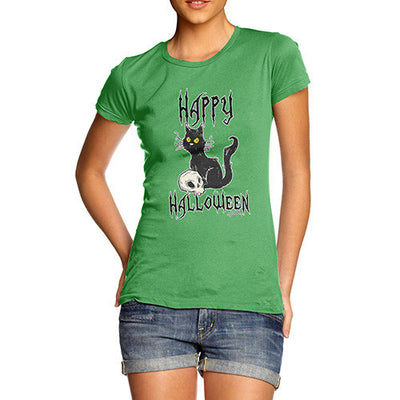Women's Happy Halloween Black Cat T-Shirt