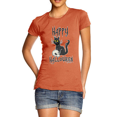 Women's Happy Halloween Black Cat T-Shirt