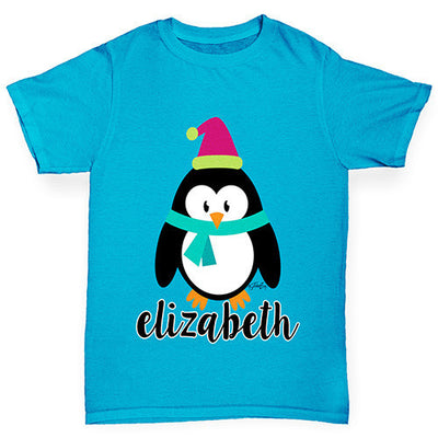 Personalised Cartoon Christmas Penguin Boy's T-Shirt