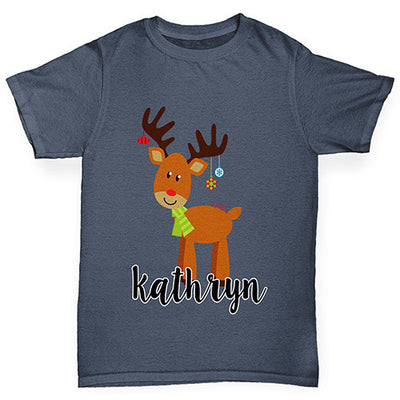 Personalised Cartoon Reindeer Boy's T-Shirt