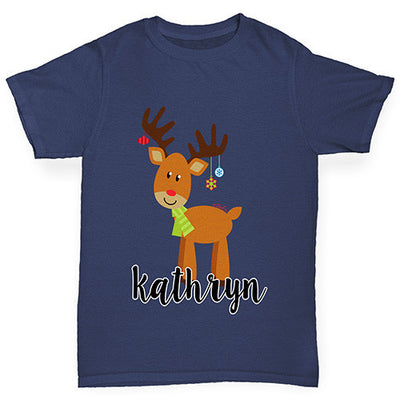 Personalised Cartoon Reindeer Boy's T-Shirt