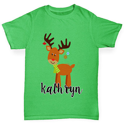 Personalised Cartoon Reindeer Girl's T-Shirt