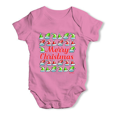 Merry Christmas Santa Hat Pattern Baby Unisex Baby Grow Bodysuit