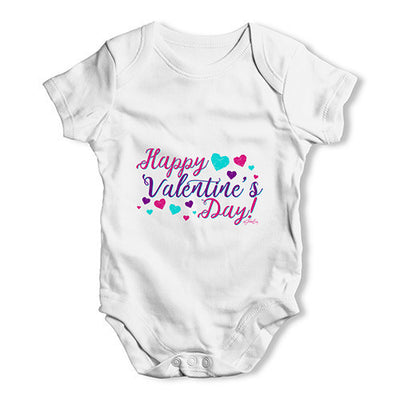 Happy Valentine's Day Pink Hearts Baby Unisex Baby Grow Bodysuit