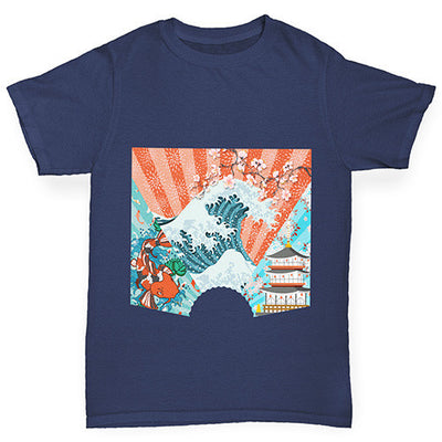 Japanese Fan Koi Wave Temple Boy's T-Shirt