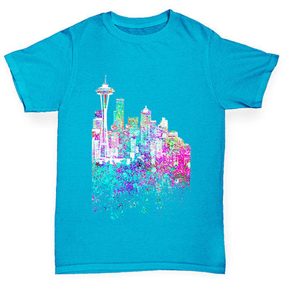 Seattle Skyline Ink Splats Boy's T-Shirt