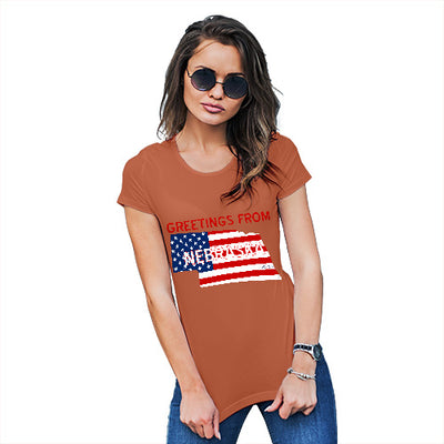 Greetings From Nebraska USA Flag Women's T-Shirt