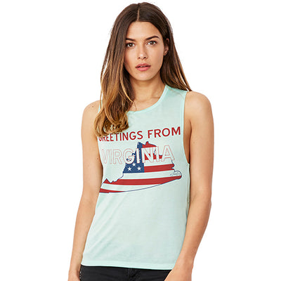 Greetings From Virginia USA Flag Women's Flowy Scoop Muscle Tank