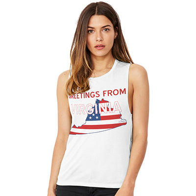 Greetings From Virginia USA Flag Women's Flowy Scoop Muscle Tank