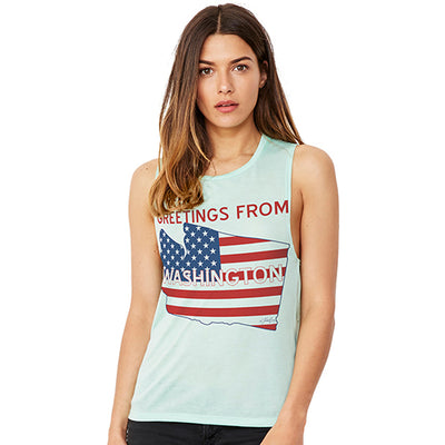 Greetings From Washington USA Flag Women's Flowy Scoop Muscle Tank