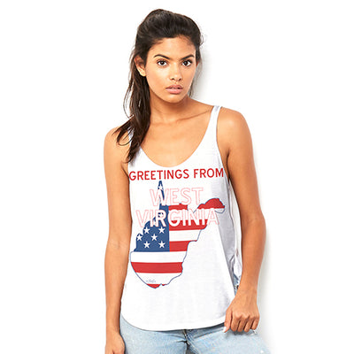 Greetings From West Virginia USA Flag Women's Flowy Side Slit Tank