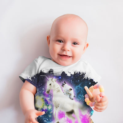 Cat Riding Unicorn In Space Baby Unisex ALL-OVER PRINT Baby Grow Bodysuit
