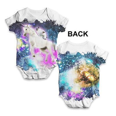 Cat Riding Unicorn In Space Baby Unisex ALL-OVER PRINT Baby Grow Bodysuit