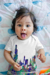 Chicago Skyline Ink Splats Baby Unisex ALL-OVER PRINT Baby Grow Bodysuit