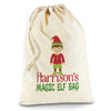 Personalised Magic Elf Natural Christmas Santa Sack Gift Bag