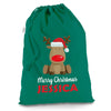 Personalised Merry Xmas Christmas Reindeer Green Luxury Christmas Santa Sack