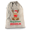 Personalised Merry Xmas Christmas Reindeer Hessian Christmas Santa Sack Mail Post Bag