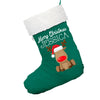 Personalised Nose Reindeer Green Christmas Stocking With White Fur Trim