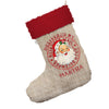 Personalised Reindeer Mail Vintage Santa Print Jumbo Hessian Christmas Stocking Gift Bag With Red Fur Trim