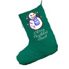 Personalised Cute Snowman Green Christmas Stocking Gift Bag