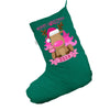 Cute Pink Girl Christmas Reindeer Green Christmas Stocking