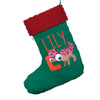 Personalised Baby Dinosaur Letter L Jumbo Green Christmas Stockings Socks With Red Fur Trim
