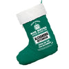 Personalised Polar Express Design Green Christmas Stocking With White Fur Trim