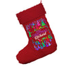 Personalised Christmas Trees Pattern Jumbo Red Christmas Stockings Socks With Red Fur Trim