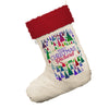 Personalised Christmas Trees Pattern White Deluxe Christmas Stocking With Red Fur Trim