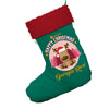Personalised Merry Christmas Reindeer Jumbo Green Christmas Stocking Gift Bag With Red Fur Trim