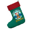 Personalised Merry Christmas Reindeer Jumbo Green Deluxe Christmas Stocking With Red Fur Trim