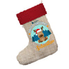 Personalised Merry Christmas Reindeer Jumbo Hessian Christmas Stocking With Red Fur Trim