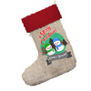 Personalised Snowman Merry Christmas Jumbo Hessian Deluxe Christmas Stocking With Red Fur Trim