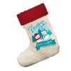 Personalised My First Snowman Christmas White Christmas Stocking Gift Bag With Red Fur Trim