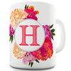 H Floral Letter Border Initial Novelty Mug