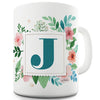 J Floral Letter Border Initial Novelty Mug